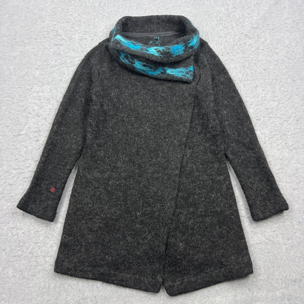 Gjoska Icelandic Wool Cardigan Women's Medium Gray Cowl Neck Knit‎ Asym Sweater